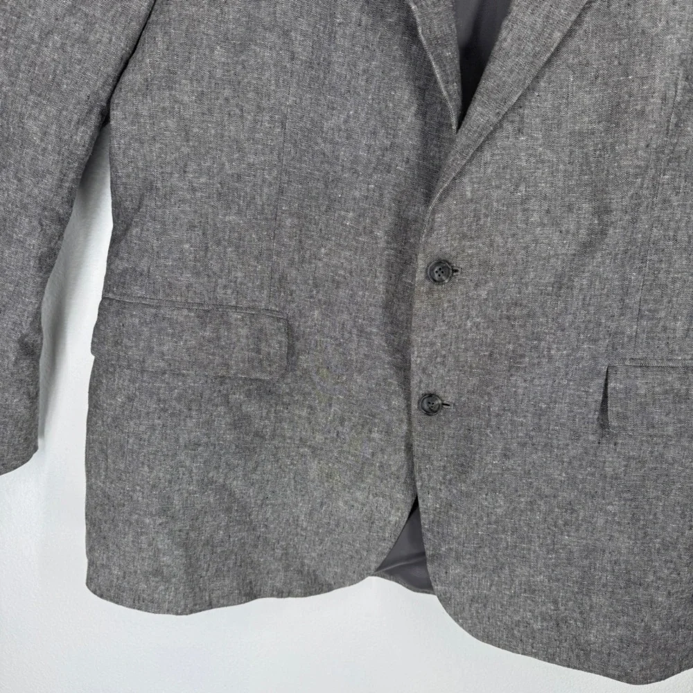 Stafford Linen Cotton Sport Coat Blazer Classic Fit 46 Long Chambray Gray Summer